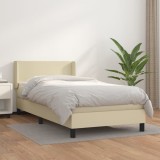 vidaXL Pat box spring cu saltea, crem, 100x200 cm, piele ecologică