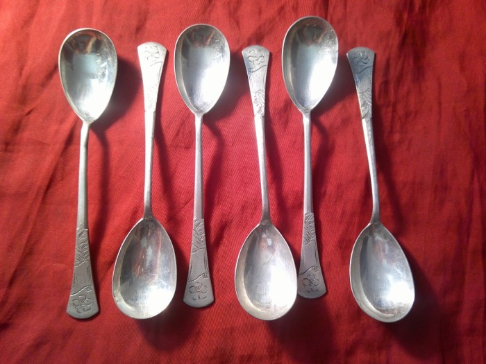 Set 6 lingurite argint 800 , 140g . L=15cm , cu marcaje