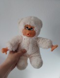 Ursulet alb-rozaliu tip Monchhichi vintage 25 cm, kiki, moncici, fata cauciuc, suge degetul