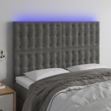 Cumpara ieftin Tăblie de pat cu LED, gri &icirc;nchis, 144x5x118/128 cm, catifea
