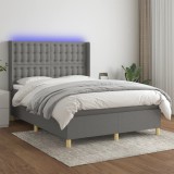 VidaXL Pat cu arcuri, saltea și LED, gri &icirc;nchis, 140x190 cm, textil 3139190