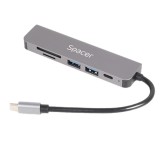 DOCKING Station Spacer universal 6 in 1, conectare Type-C, USB 3.0 x 2 |PD 3.0 x 1 (87W), porturi video HDMI x 1, 4K (30Hz),SD card x 1, TF (MicroSD c