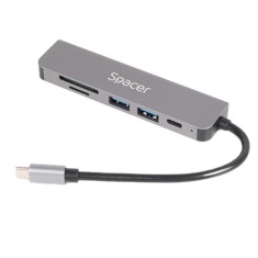 DOCKING Station Spacer universal 6 in 1, conectare Type-C, USB 3.0 x 2 |PD 3.0 x 1 (87W), porturi video HDMI x 1, 4K (30Hz),SD card x 1, TF (MicroSD c