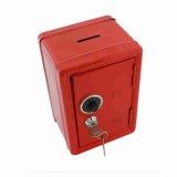 Mini seif, pentru copii si adulti, din metal rezistent, cu slot pentru monede, inchidere cu cheie, rosu