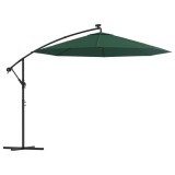 Cumpara ieftin Umbrela suspendata, iluminare LED, 300 cm, verde, stalp metalic