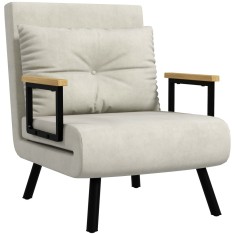 HOMCOM Canapele Extensibile Individuală Alb Crem 63x73x81 cm cu Pernă Extensibilă pe 5 Nivele | Aosom Romania