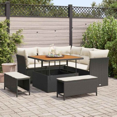 vidaXL Set de canapele pentru grădină 8 pcs Negru poliratan foto