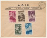 Romania 1947 plic Prima Zi serie 5 timbre AGIR antet &amp; stampila speciala
