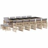 Set mobilier de gradina cu perne, 15 piese, bej, poliratan
