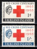 Falkland 1963, Mi #142-143**, centenar Crucea Rosie, Regina Elisabeta a II-a, MNH! Cota 35 &euro;!, Organizatii internationale, Nestampilat