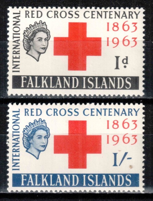 Falkland 1963, Mi #142-143**, centenar Crucea Rosie, Regina Elisabeta a II-a, MNH! Cota 35 &euro;!