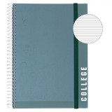 Caiet Spirala College, 4 Subiecte, Culoare Gri-Verde, Dimensiune B5, 128 File, Coperta Dura, Elastic Inclus, Oem