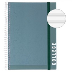 Caiet Spirala College, 4 Subiecte, Culoare Gri-Verde, Dimensiune B5, 128 File, Coperta Dura, Elastic Inclus