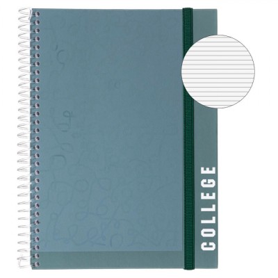 Caiet Spirala College, 4 Subiecte, Culoare Gri-Verde, Dimensiune B5, 128 File, Coperta Dura, Elastic Inclus foto