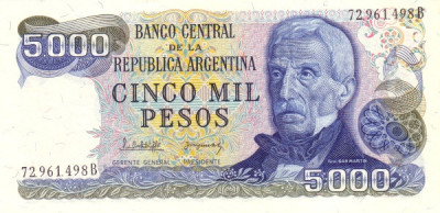 Argentina 5000 Pesos (ND1977-1983) V19, P-305 UNC !!! foto