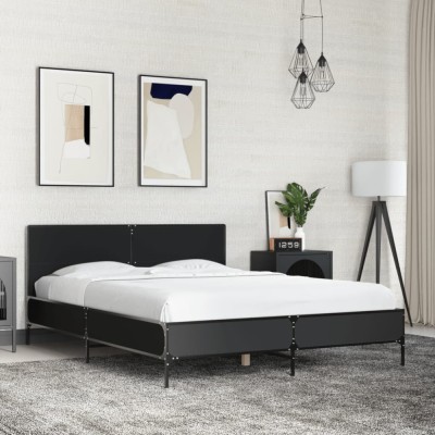 vidaXL Cadru de pat, negru, 140x200 cm, lemn prelucrat și metal 3279997 foto