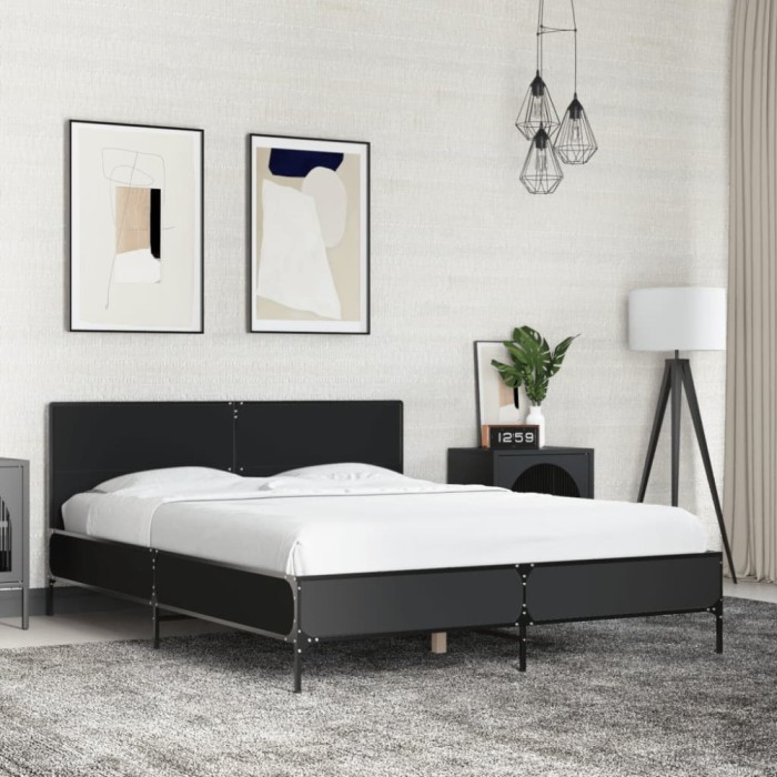 vidaXL Cadru de pat, negru, 140x200 cm, lemn prelucrat și metal 3279997