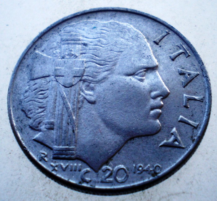 1.865 ITALIA WWII VITTORIO EMANUELE III 20 CENTESIMI 1940 R MAGNETIC