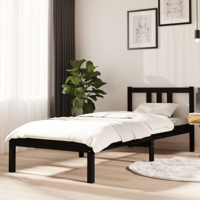vidaXL Cadru de pat mic Single 2FT6, negru, 75x190 cm, lemn masiv foto