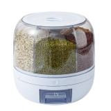Dozator de cereale flippy, rotativ 360, 6 compartimente, capacitate 3 l, rezistent la umezeala, inchidere etansa, alb