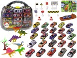 Set masini sport cu dinozauri, metal/plastic, multicolor, 43 piese, Lean 12244