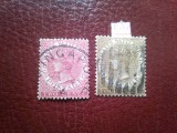 2 Timbre Straits Settlements colonie britanica 1883 Regina Victoria ,2c si 4c stampilat