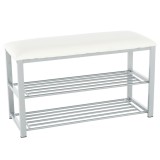 Cumpara ieftin Banca cu 2 rafturi din metal gri si perna bej LANGELLA 81x31x49 cm