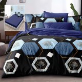 Lenjerie de pat finet 6 piese bleumarin cu cearceaf cu elastic 200x230