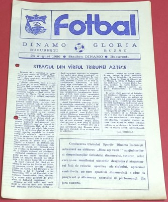 Program meci fotbal DINAMO Bucuresti - GLORIA Buzau (24.08.1986) foto