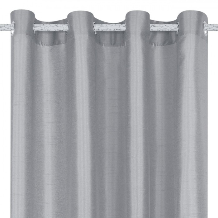 Perdea Decorativă, Model Faux Silk, Inele Metalice, Culoare Gri, Dimensiuni 140x260 cm