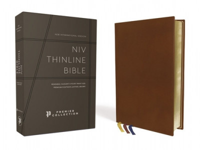 Niv, Thinline Bible, Premium Goatskin Leather, Brown, Premier Collection, Black Letter, Art Gilded Edges, Comfort Print foto