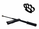 Cumpara ieftin Set baston telescopic flexibil negru maner tip tonfa 47 cm + box negru 1 cm grosime