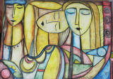 Tablou Cele trei gratii pictura in stil cubism ulei pe panza 50x70cm, Portrete