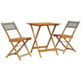 Cumpara ieftin Set bistro de gradina, 3 piese, gri, poliratan si lemn masiv