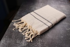 Prosop Plaja | Fouta |Tunis Ivory Cu Dungi Negre 200 x 100 cm foto