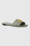 Tory Burch slapi de piele Eleanor Slide femei, culoarea verde, 155132.300