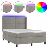 Cumpara ieftin Pat cu arcuri, saltea si LED, gri deschis, 140x200 cm, catifea