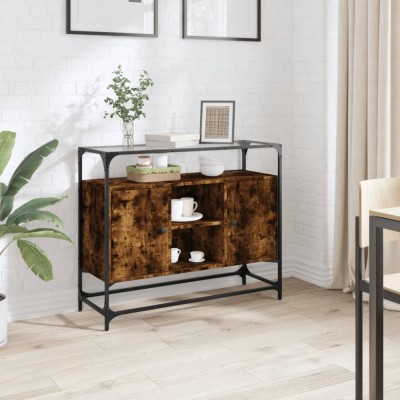 vidaXL Dulap, blat din sticlă stejar fumuriu 98x35x81cm lemn prelucrat 846071 foto