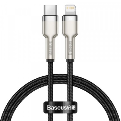 Cablu Date si Incarcare USB-C - Lightning Baseus Cafule Metal Series, 20W, 0.25m, Negru CATLJK-01 foto