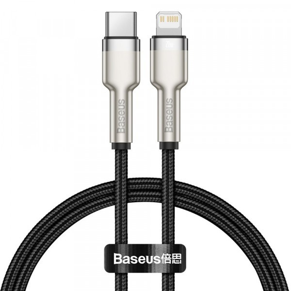 Cablu Date si Incarcare USB-C - Lightning Baseus Cafule Metal Series, 20W, 0.25m, Negru CATLJK-01