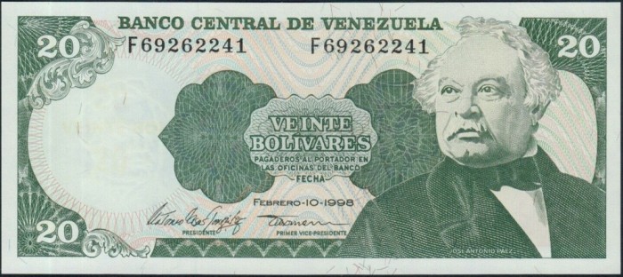 SV * Venezuela 20 BOLIVARES 1998 * Jose Antonio Paez * UNC