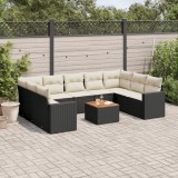 VidaXL Set canapele de grădină cu perne, 10 piese, negru, poliratan