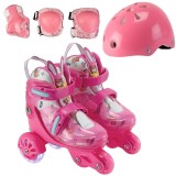 Set de role incepatori, Action One, roti luminoase, cu casca, protectii si geanta de transport, S (31-34), Roz