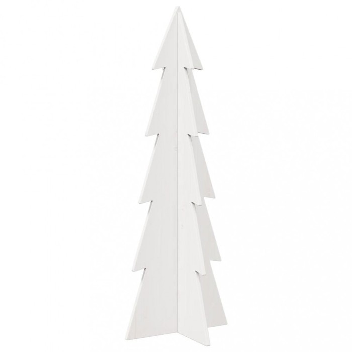 Brad de Craciun decorativ, alb, 112 cm, lemn de pin masiv