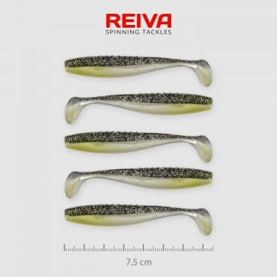 Shad Reiva Flat Minnow Negru-Argintiu Sclipici 7.5cm 5buc/plic foto