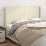 vidaXL Tăblie de pat cu aripioare, crem, 203x16x118/128 cm, piele eco