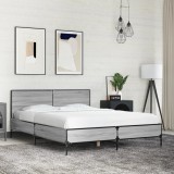 VidaXL Cadru de pat, gri sonoma, 135x190 cm, lemn prelucrat și metal