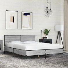 vidaXL Cadru de pat, gri sonoma, 120x190 cm, lemn prelucrat și metal 3280025