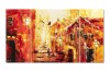 Set 3 piese tablou pictat manual, living, birou, La plimbare prin centrul vech, 160x90cm ulei pe panza in cutit efect 3D