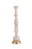 Sfesnic lumanare metal auriu lemn alb vintage Pearlie &Oslash;19x74,5h
